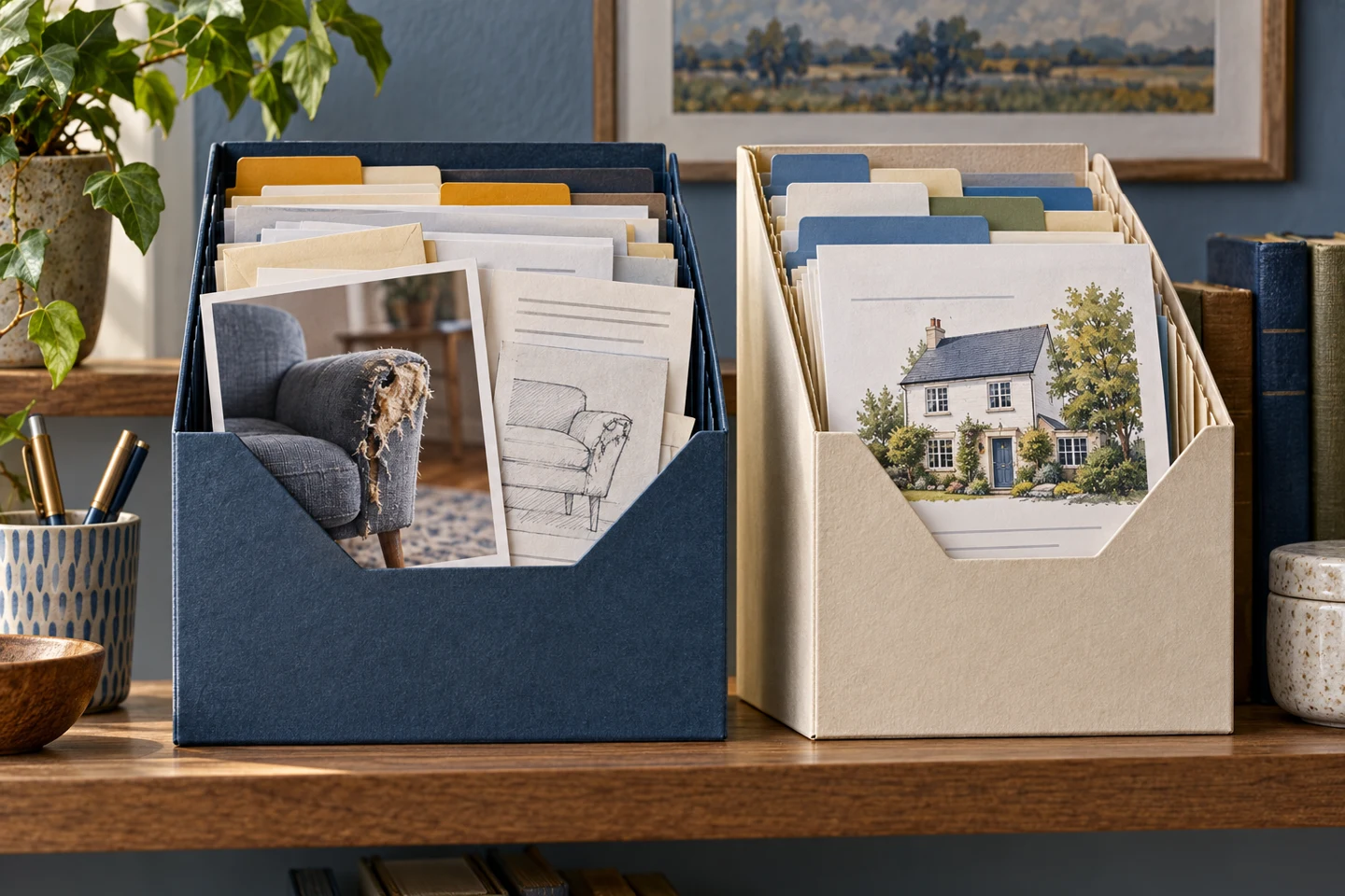 Illustration of two separate files with a damage photo and a home document
